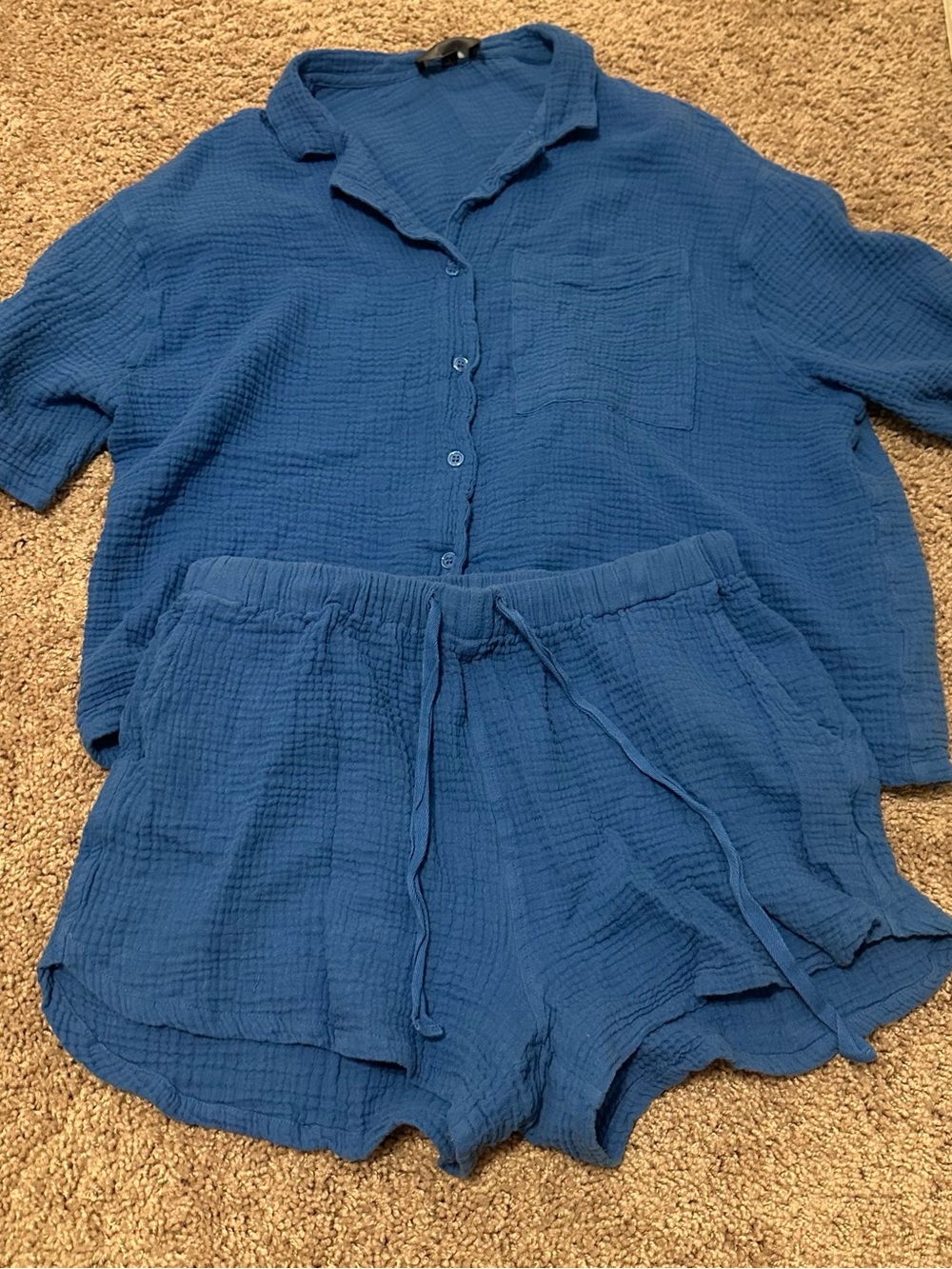 Matching Two Piece Set Button-Front Top and Shorts